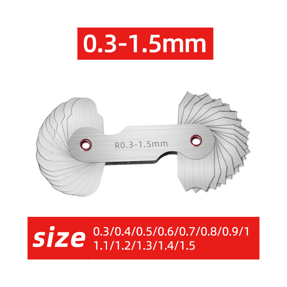 (R0.3-1.5) Radius Template R Gauge Radius Gage Plate Fillet Gaug External Internal Concave Convex Measuring Tools 9008532348790