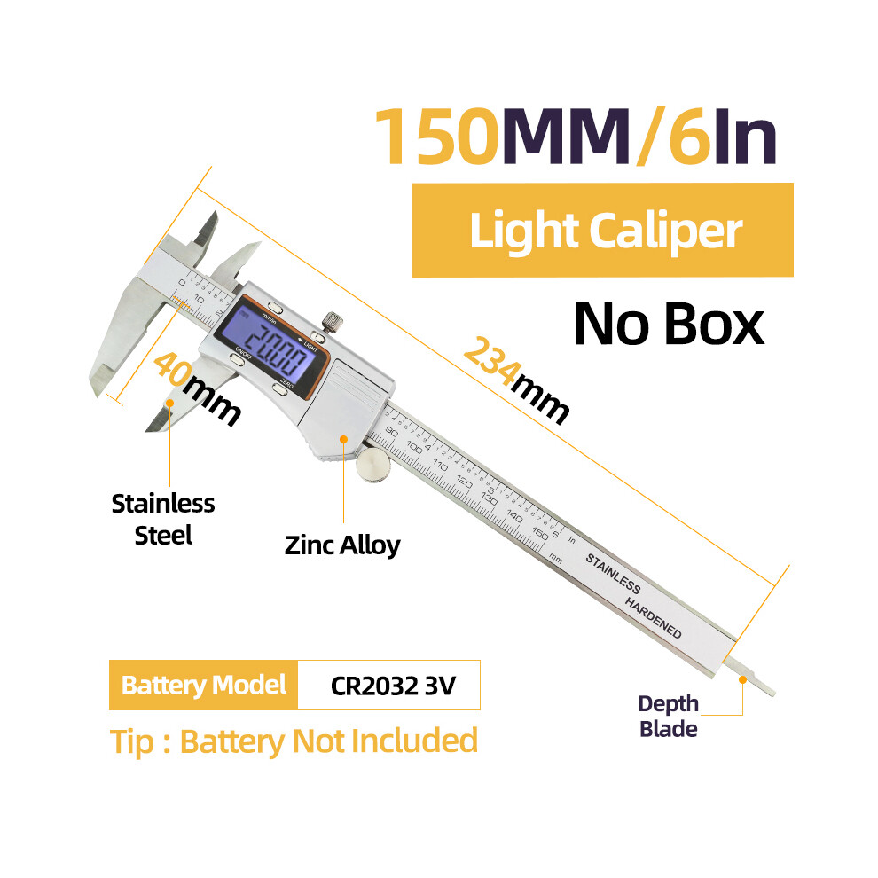(Light Caliper) Fraction Digital Caliper Digital Micrometer Ruler Stainless Steel Gauge Vernier Calipers Instrument 9008532340077