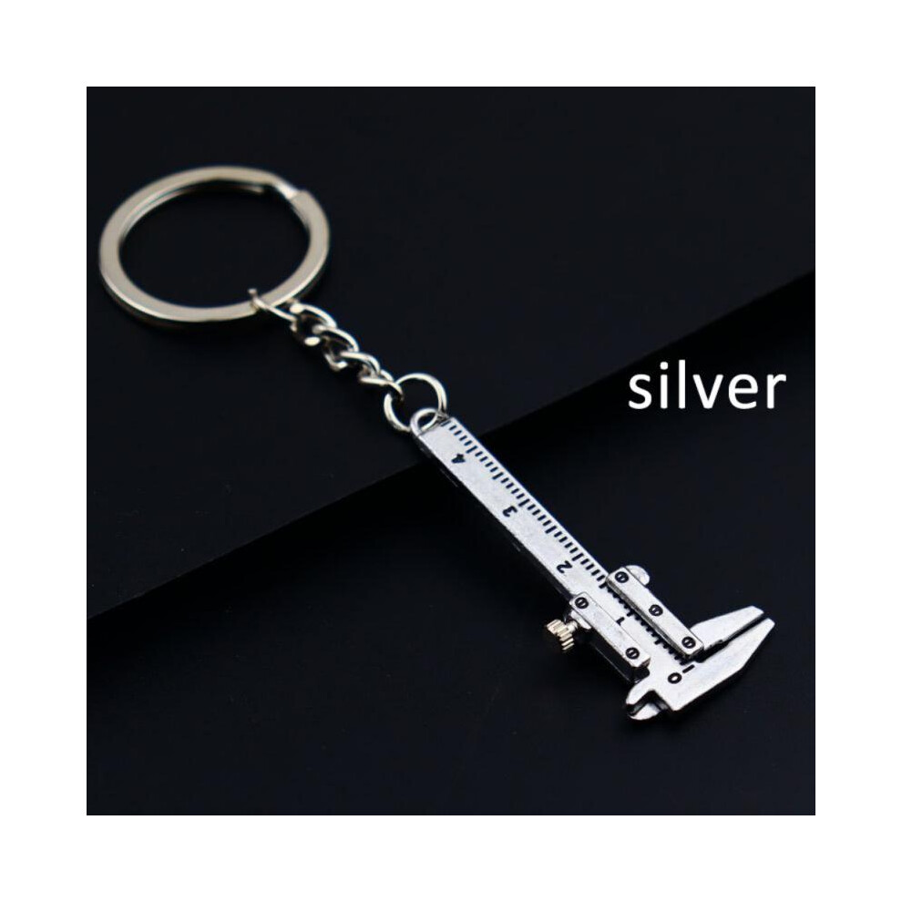 (Silver) Mini Caliper Key Chain Alloy Real Vernier Caliper Keyring Portable Rulers Calipers Keychain Small Measuring 9008532349742