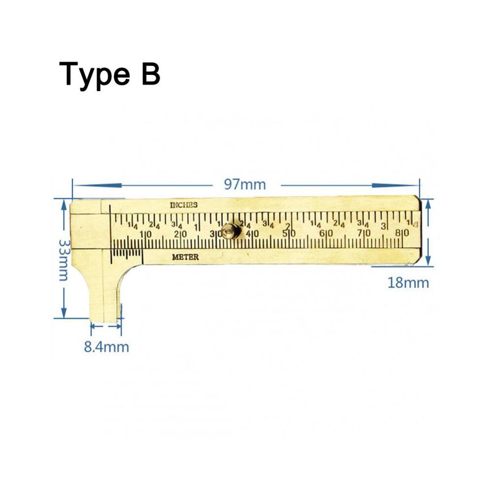 (Type-B) 80Mm 100Mm Vernier Caliper Mini Single Double Scale Brass Measuring Ruler Portable Pocket Retro Copper 9008532348165