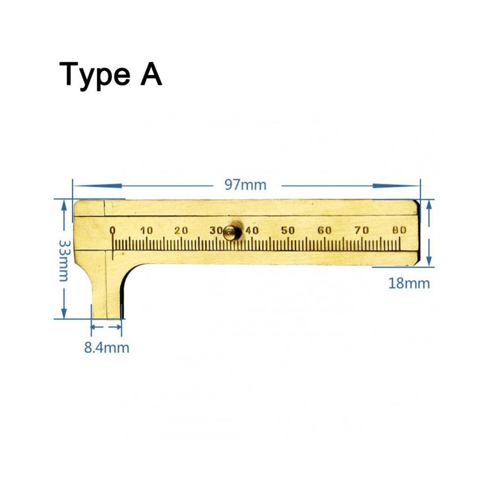 (Type-A) 80Mm 100Mm Vernier Caliper Mini Single Double Scale Brass Measuring Ruler Portable Pocket Retro Copper 9008532348370