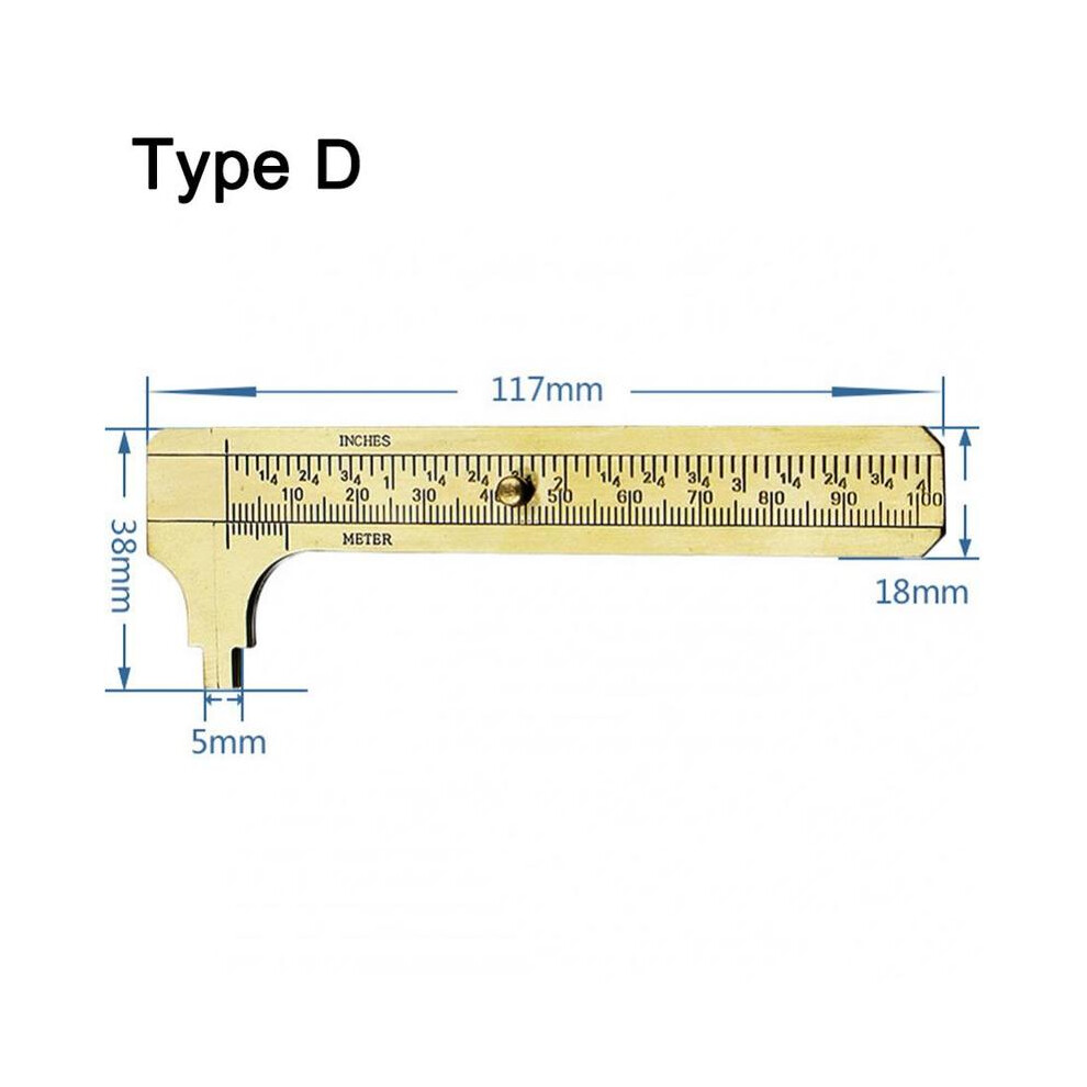 (Type-D) 80Mm 100Mm Vernier Caliper Mini Single Double Scale Brass Measuring Ruler Portable Pocket Retro Copper 9008532344051