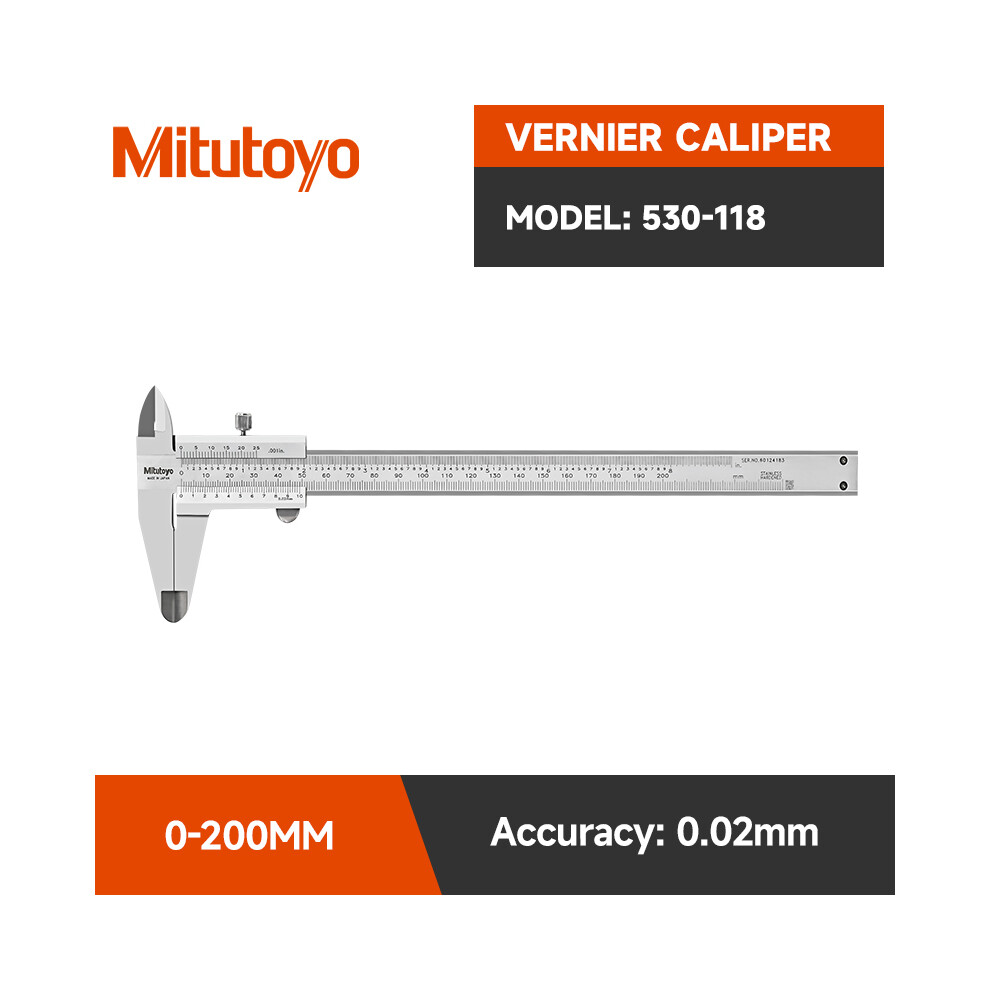 (530-118 200Mm) Mitutoyo Vernier Caliper 530 Series Metric Machinist Slider Thickness Gauge Measuring Stainless Steel 9008532350403