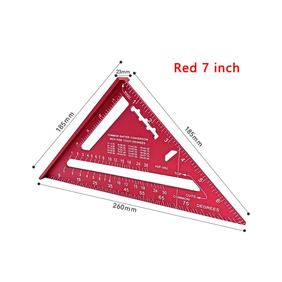 (Red 7 Inch) Woodworking Aluminum Alloy Triangle Gauges Measuring Gauging Tools High Precision Marker Angle Ruler 9008532345355