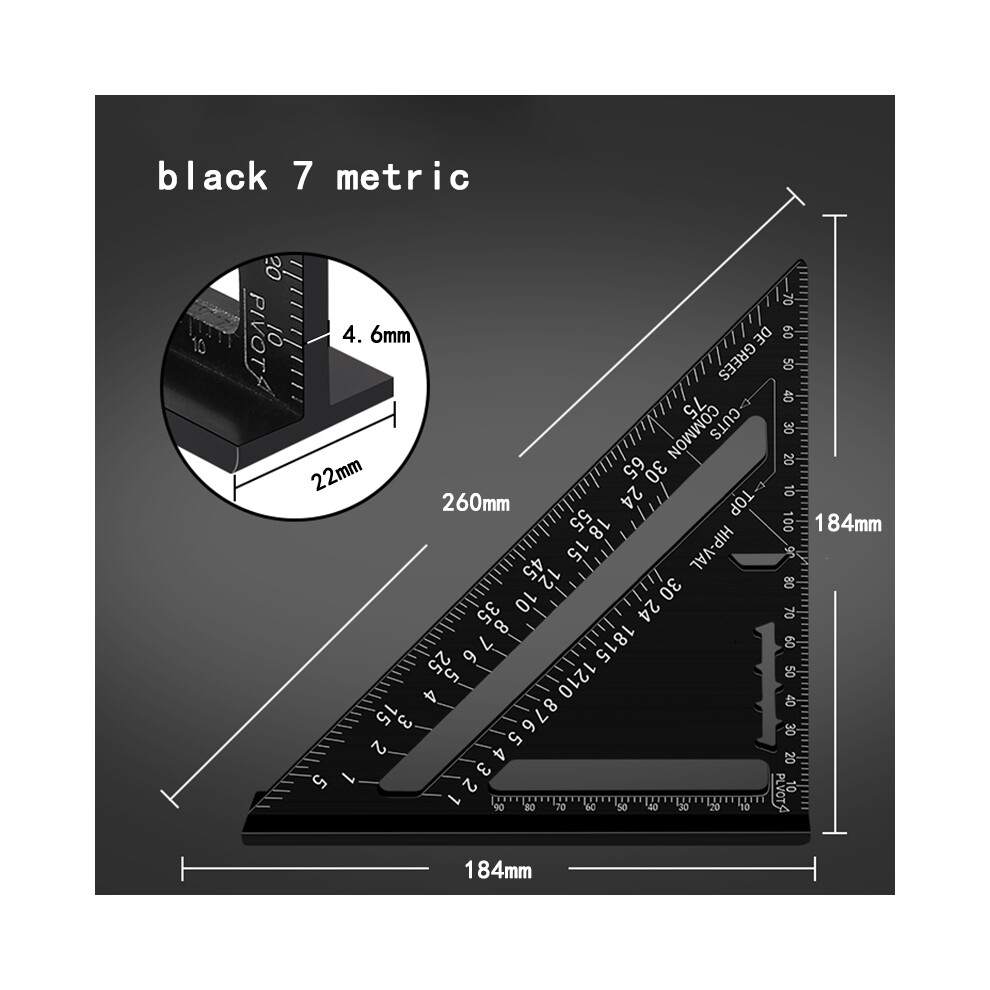 (Black 7 Metric) Woodworking Aluminum Alloy Triangle Gauges Measuring Gauging Tools High Precision Marker Angle Ruler 9008532345348