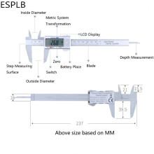 (Silver) ESPLB 150mm Plastic Vernier Caliper 6 inch LCD Screen Electronic Digital Caliper Carbon Fiber Millimeter
