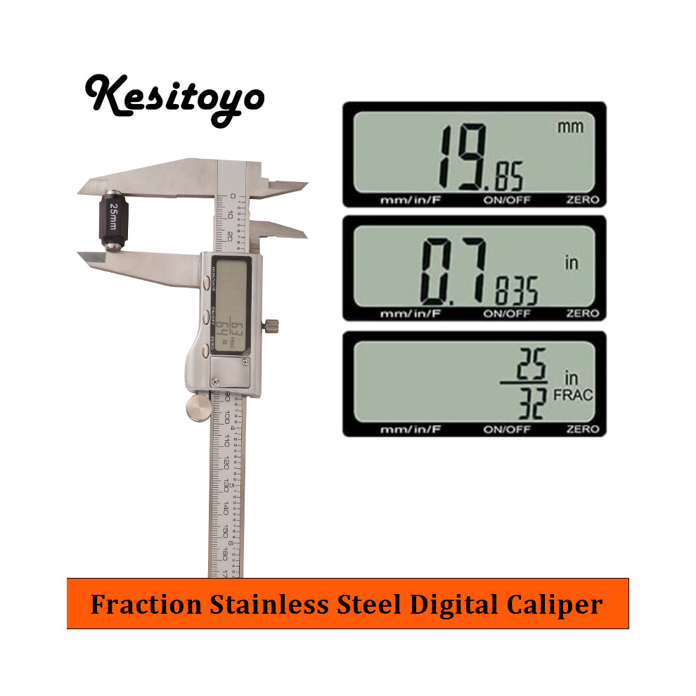 (Fraction Caliper) 6-Inch 150Mm Stainless Steel Electronic Digital Vernier Caliper Metal Micrometer Measuring Tools 9008532338951