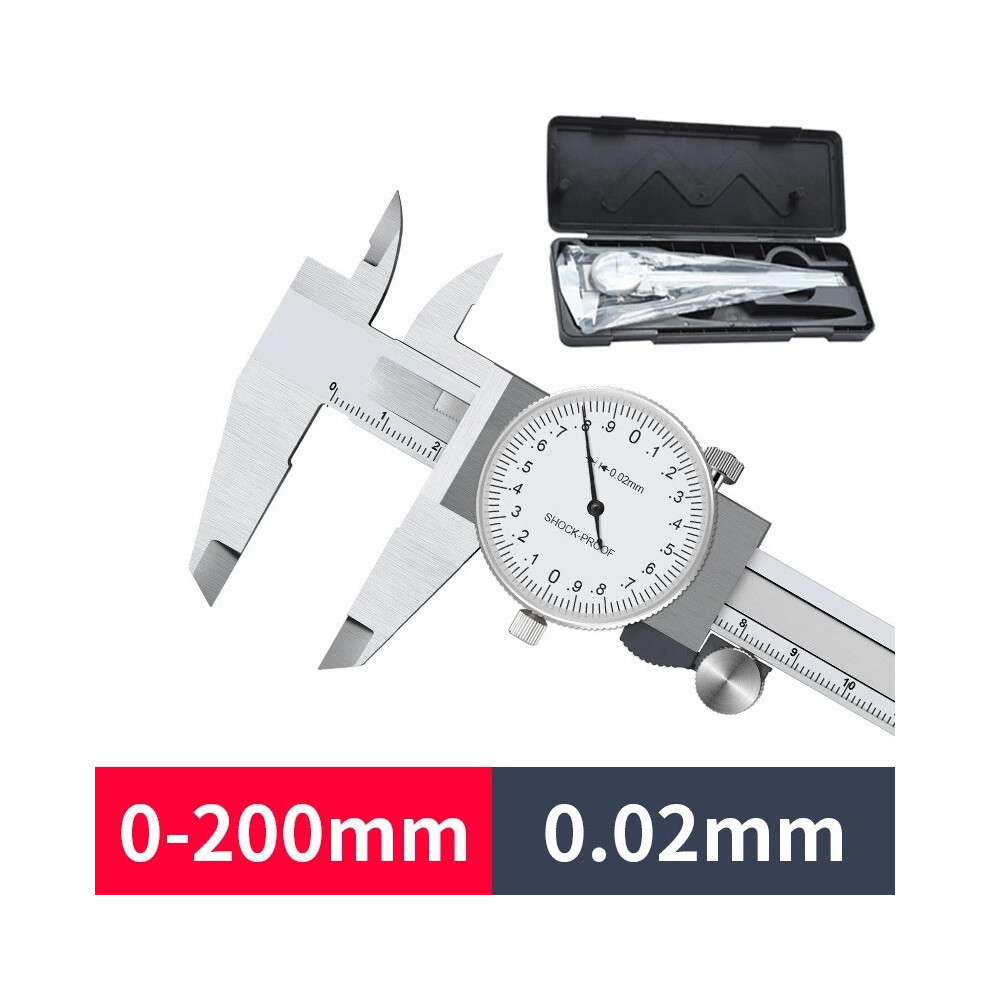 (0-200Mm With Box) Vernier Calipers 0.02Mm High Precision Anti-Vibration Pachometer Dial Caliper Metal Gauge Ruler Depth 9008532341876