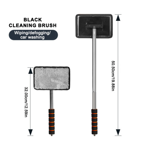 (black) Car Windshield Glass Cleaner Microfiber Car Window Cleaning Brush Extendable Handle Interior Exterior