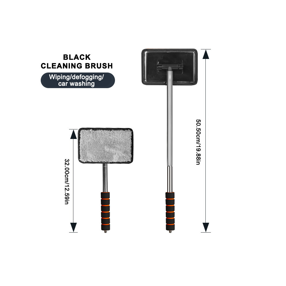(Black) Car Windshield Glass Cleaner Microfiber Car Window Cleaning Brush Extendable Handle Interior Exterior Black 9008532318649
