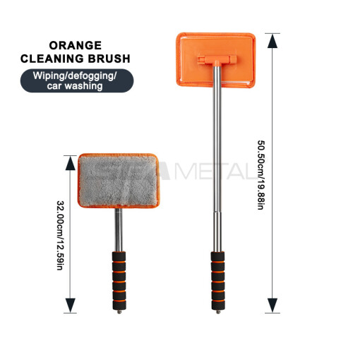 (orange) Car Windshield Glass Cleaner Microfiber Car Window Cleaning Brush Extendable Handle Interior Exterior