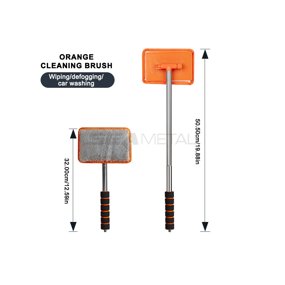 (Orange) Car Windshield Glass Cleaner Microfiber Car Window Cleaning Brush Extendable Handle Interior Exterior Orange 9008532318663