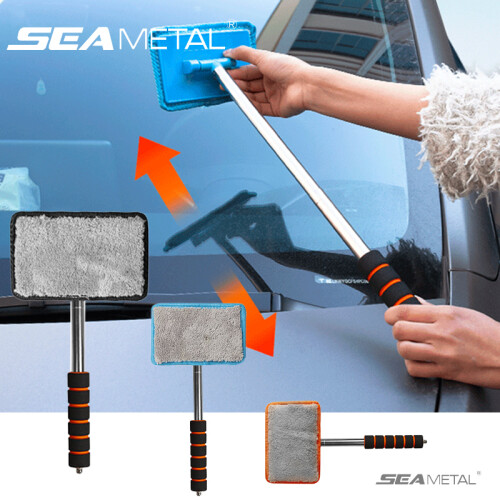 (black) Car Windshield Glass Cleaner Microfiber Car Window Cleaning Brush Extendable Handle Interior Exterior 2
