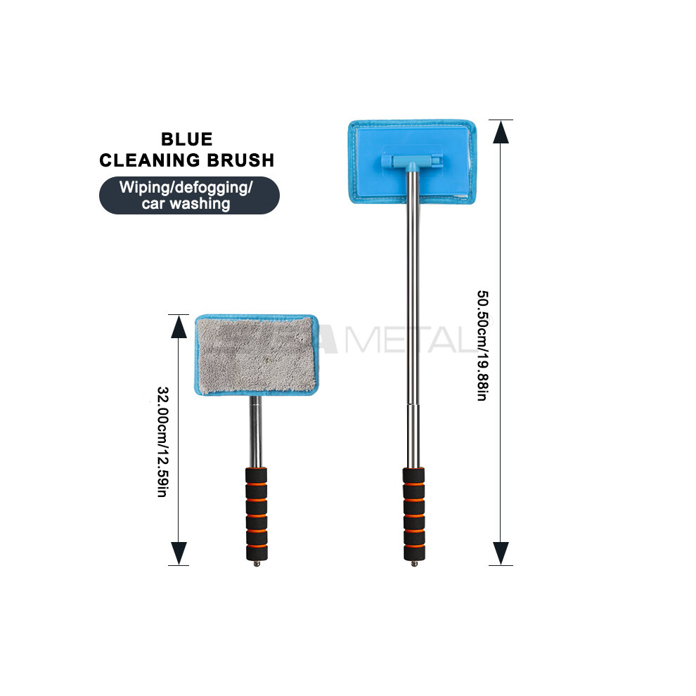 (Blue) Car Windshield Glass Cleaner Microfiber Car Window Cleaning Brush Extendable Handle Interior Exterior Blue 9008532318656
