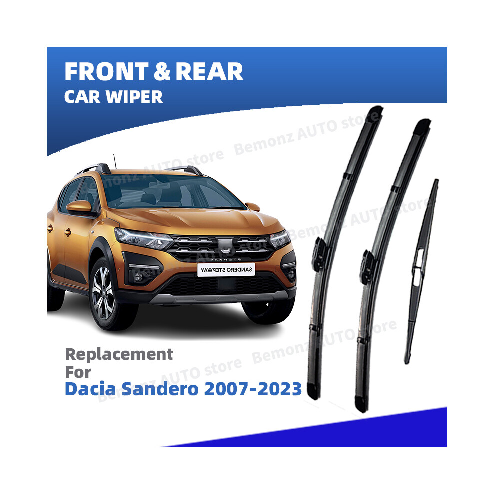 (Front Rear Pack Of 3, Dacia Sandero-Mk3 (2020-2023)) Lhd Front Rear Windshield Wiper Blades For Dacia Sandero Stepway Streetway 9008532306387