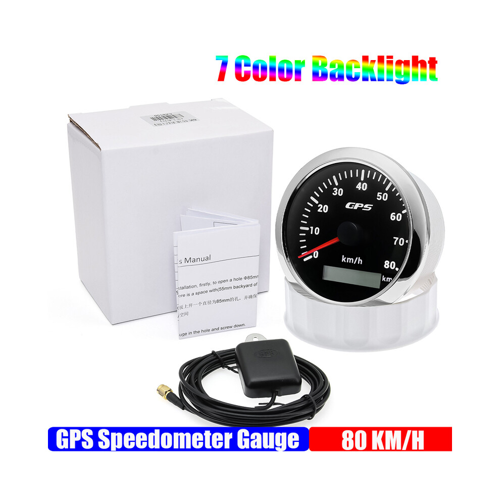 (Bs) Waterproof 7 Color Backlight 85Mm Gps Speedometer Gauge With Gps Antenna 0-80Khm Odometer Boat Car Truck 9008532336551