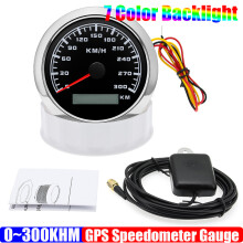 (BS) 300KM/H 85MM GPS Speedometer Waterproof 7 Color Backlight Odometer Speed Gauge GPS Antenna For Mairne