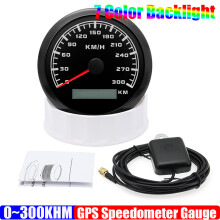 (BB) 300KM/H 85MM GPS Speedometer Waterproof 7 Color Backlight Odometer Speed Gauge GPS Antenna For Mairne