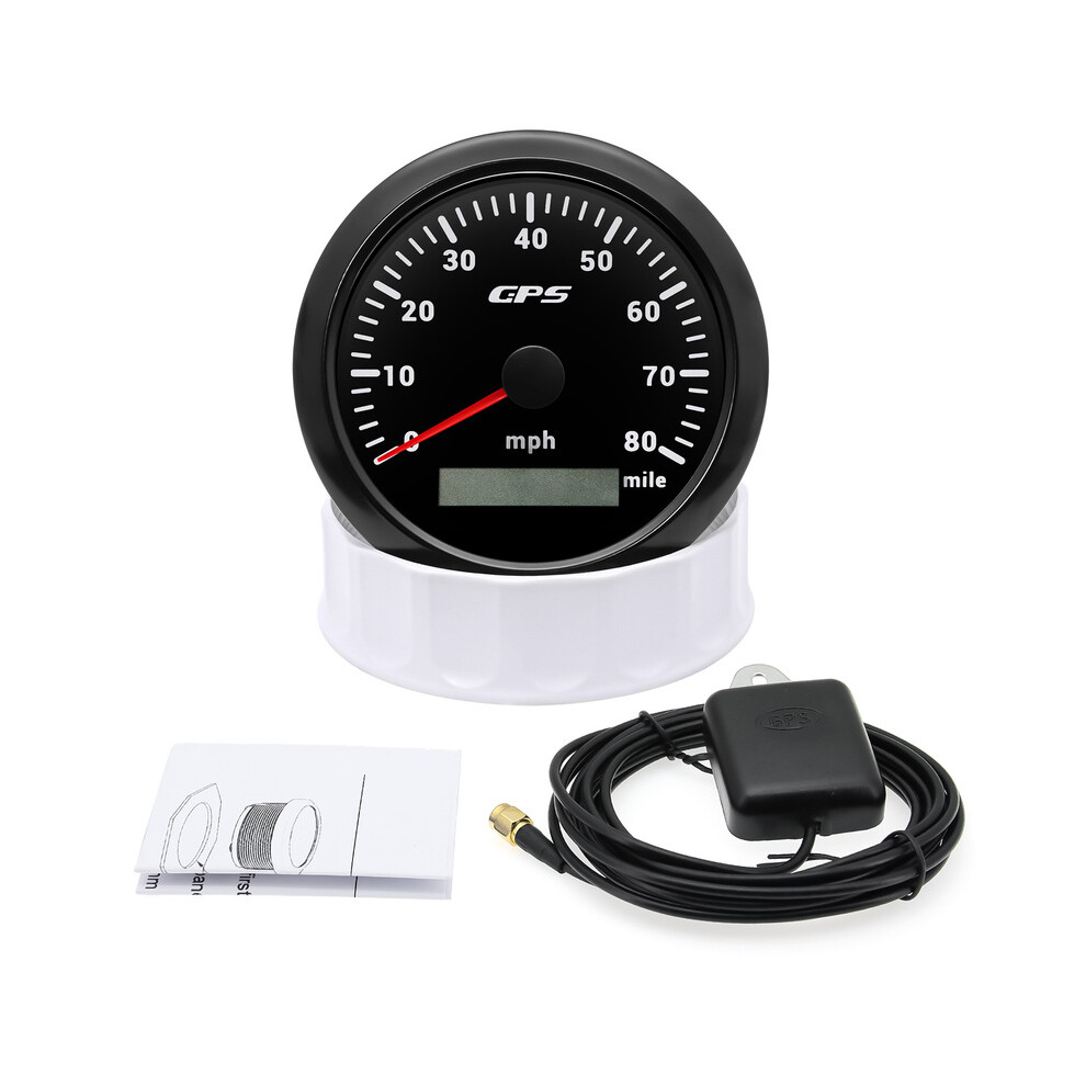 (Bn) Waterproof 85Mm Gps Speedometer Gauge 7 Colors Backlight Speed Gauge Mile Meter 0-80 Mph With Gps Antenna 9008532329522