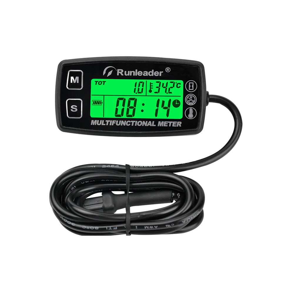 (Black) Digital Tachometer Tach Hour Meter Resettable Thermometer Temp Meter Motorcycle Meter Inductive For Black 9008532329676