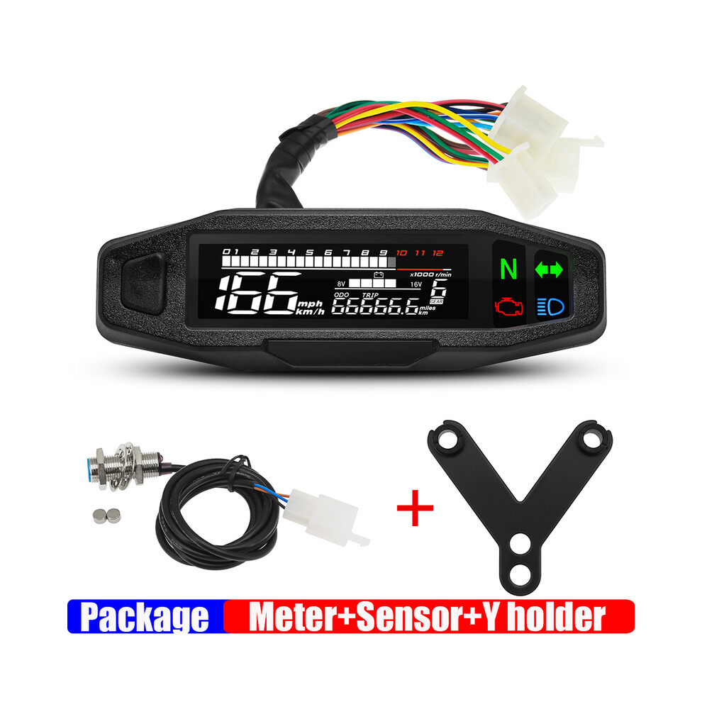 (Meter And Sensor Y) Universal Mini Rpm Gauge Motorcycle Meter Speedometer Digital Odometer Electric Injection Carburetor 9008532325111