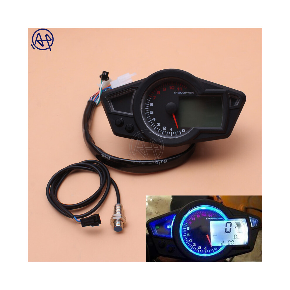 1Set Universal Motorcycle Lcd Speedometer Motorcycle Digital Odometer Speedometer Tachometer Fit Black 9008532338609