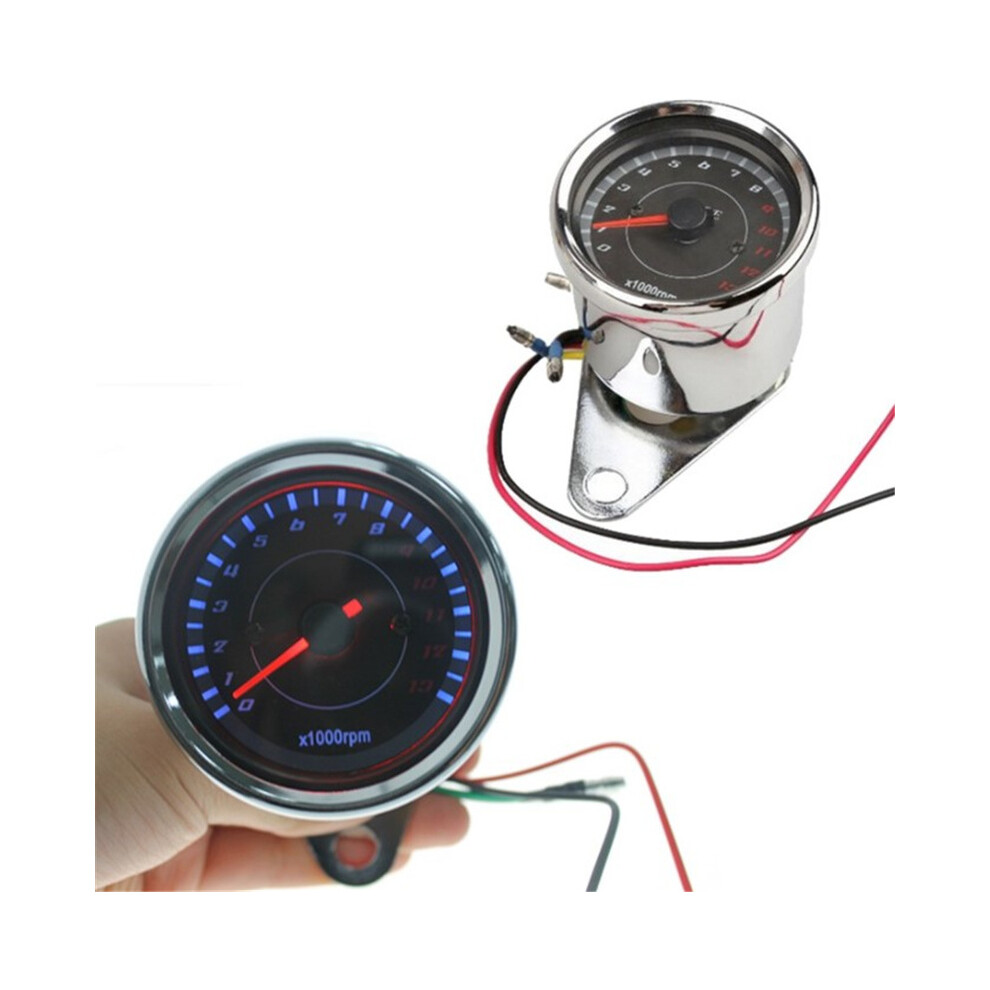 (Silver) Motorcycle Tachometer Meter Led Backlight Gauge Rev Counter 12V Auto Tacho Meter Pointer 0-13000 Rpm Silver 9008532330757