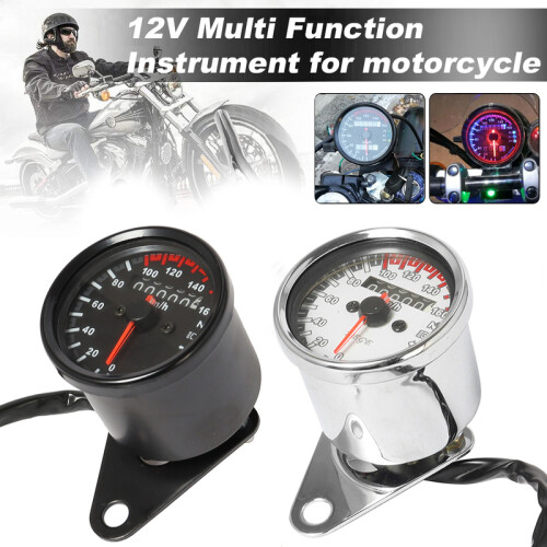 (chrome) Universal Motorcycle Odometer Speedometer Gauge for Harley Bobber Chopper Cafe 1
