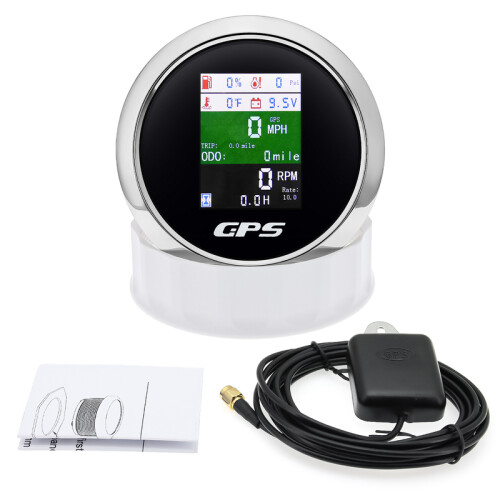 (Black SIlver) 6 in 1 Multi-functional 85MM GPS Speedometer+Fuel Level+Water Temp+Oil Press+Volt+Tachometer Temperarure