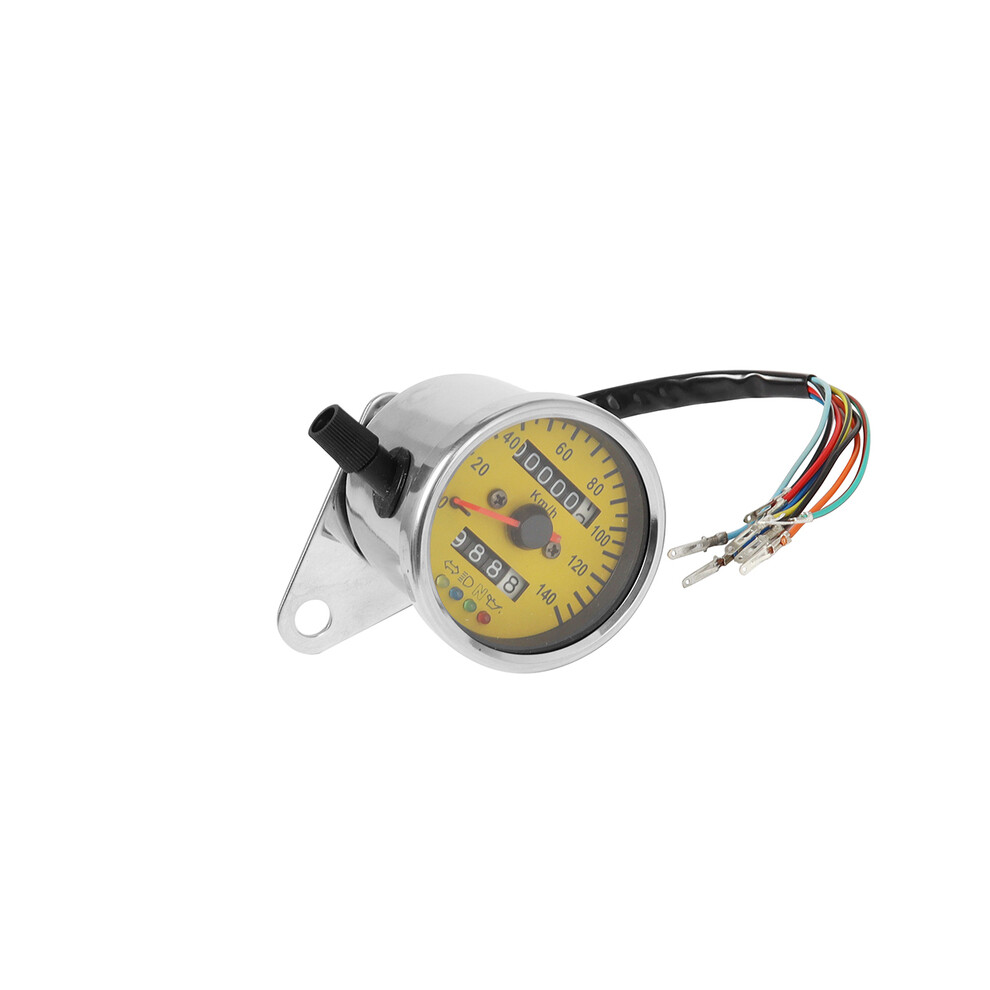 (Chrome) Retro Motorcycle Led Backlight Dual Odometer 0-140Km/H Speedometer Gauge Vintage Tachometer Universal 9008532330061