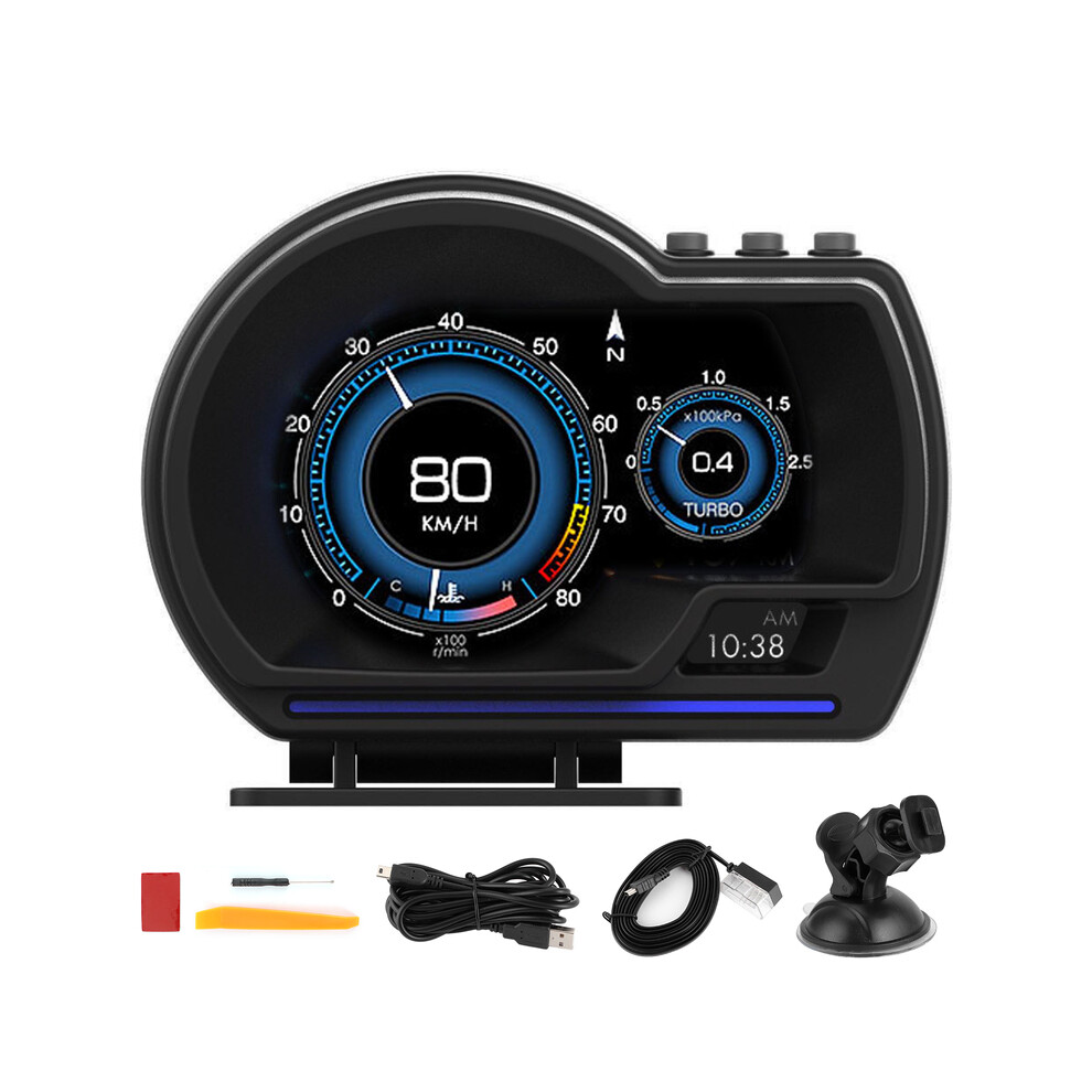 (Black) Digital HeadâUp Displayer Speed Warning Head Up Display Obd2+Gps Smart Gauge Car Hud Speedometer Turbo Black 9008532328617