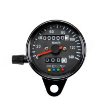 (Black) Universal Motorbike accessories Tachometer 4 Lights Display Motorcycle Double Odometer 140kmh Digital