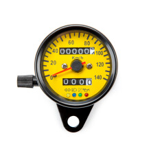 (Yellow) Universal Motorbike accessories Tachometer 4 Lights Display Motorcycle Double Odometer 140kmh Digital