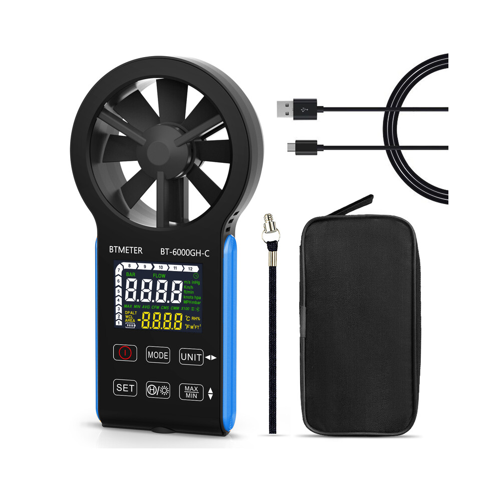 (Bt-6000Gh-C) Btmeter Color Screen Anemometer, Cfm Wind Speed Meter, Hvac Rotatable Air Velocity Gauge Interference 9008532324077