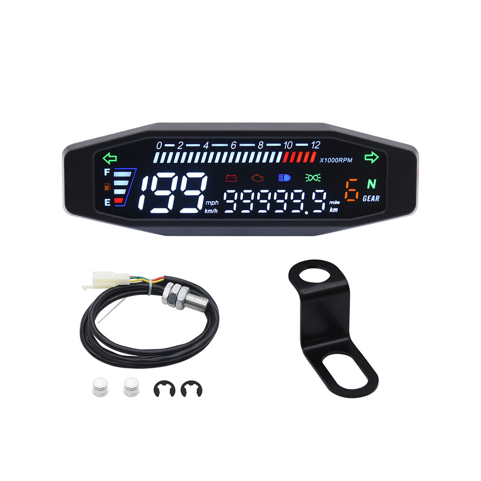 (With Z Bracket) Universal Motorcycle Speedometer Lcd Display Digital Meter Tachometer Dashboard Instrument Panel Meter 9008532333635