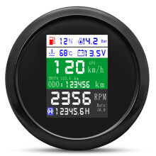(Black) 6 in 1 GPS Speedometer Tachometer Gauge Fuel Level Water Temp Oil Press 0~10Bar Sensor Alarm Temp Fuel