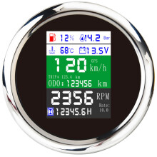 (BS) 6 in 1 GPS Speedometer Tachometer Gauge Fuel Level Water Temp Oil Press 0~10Bar Sensor Alarm Temp Fuel