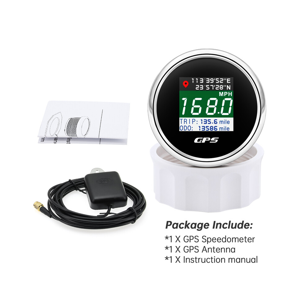 ( Silver) Ad 52Mm 12V 24V Digital Gps Speedometer Tft Screen Trip Odo Mph Knot Km/H Gps Antenna For Motor Boat Black/Silver 9008532325395