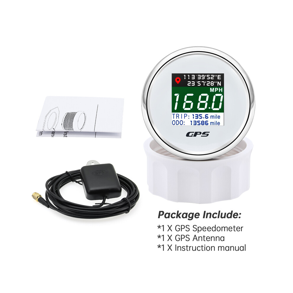 ( Silver) Ad 52Mm 12V 24V Digital Gps Speedometer Tft Screen Trip Odo Mph Knot Km/H Gps Antenna For Motor Boat White/Silver 9008532323971