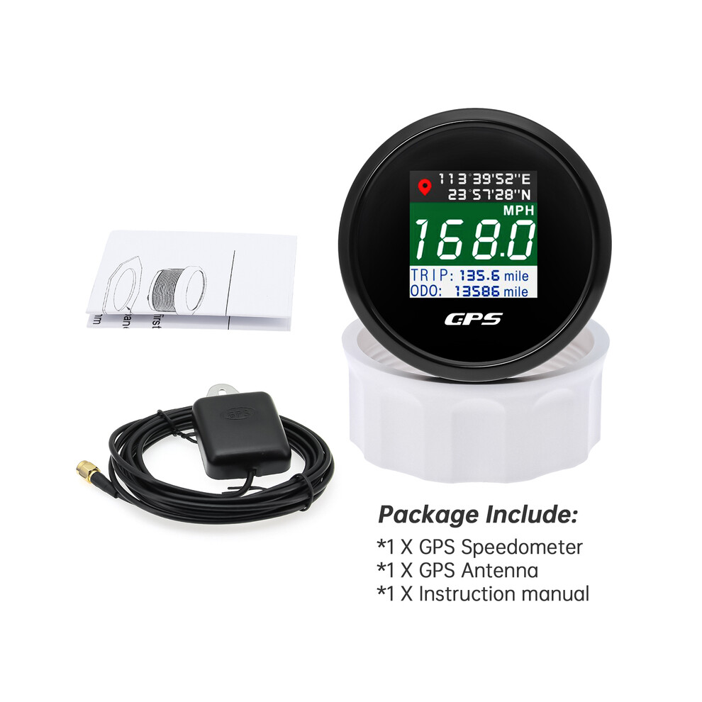 (Black) Ad 52Mm 12V 24V Digital Gps Speedometer Tft Screen Trip Odo Mph Knot Km/H Gps Antenna For Motor Boat Black 9008532323858