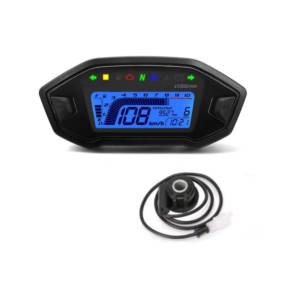 (With Turbo Sensor) Universal Tachometer For All Motorcycle 12V Speedometer 7-Colors Backlight Digital Electric Motor Meters Black 9008532327351