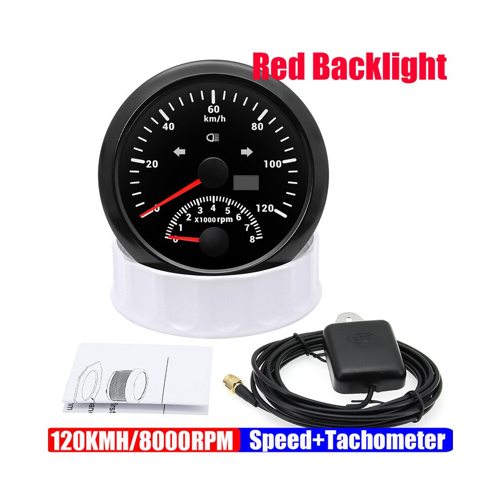 (120Kmh Bn) Gps Speedometer Gauge+Tachometer 8000 Rpm 85Mm Dual Gauge Odometer With Gps Antenna Turn Auto Light 9008532332515