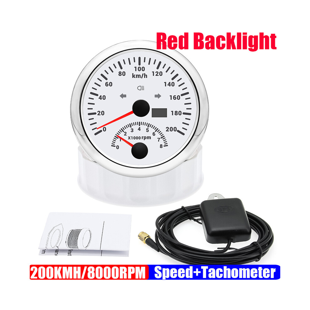 (200Kmh Ws) Gps Speedometer Gauge+Tachometer 8000 Rpm 85Mm Dual Gauge Odometer With Gps Antenna Turn Auto Light 9008532333000