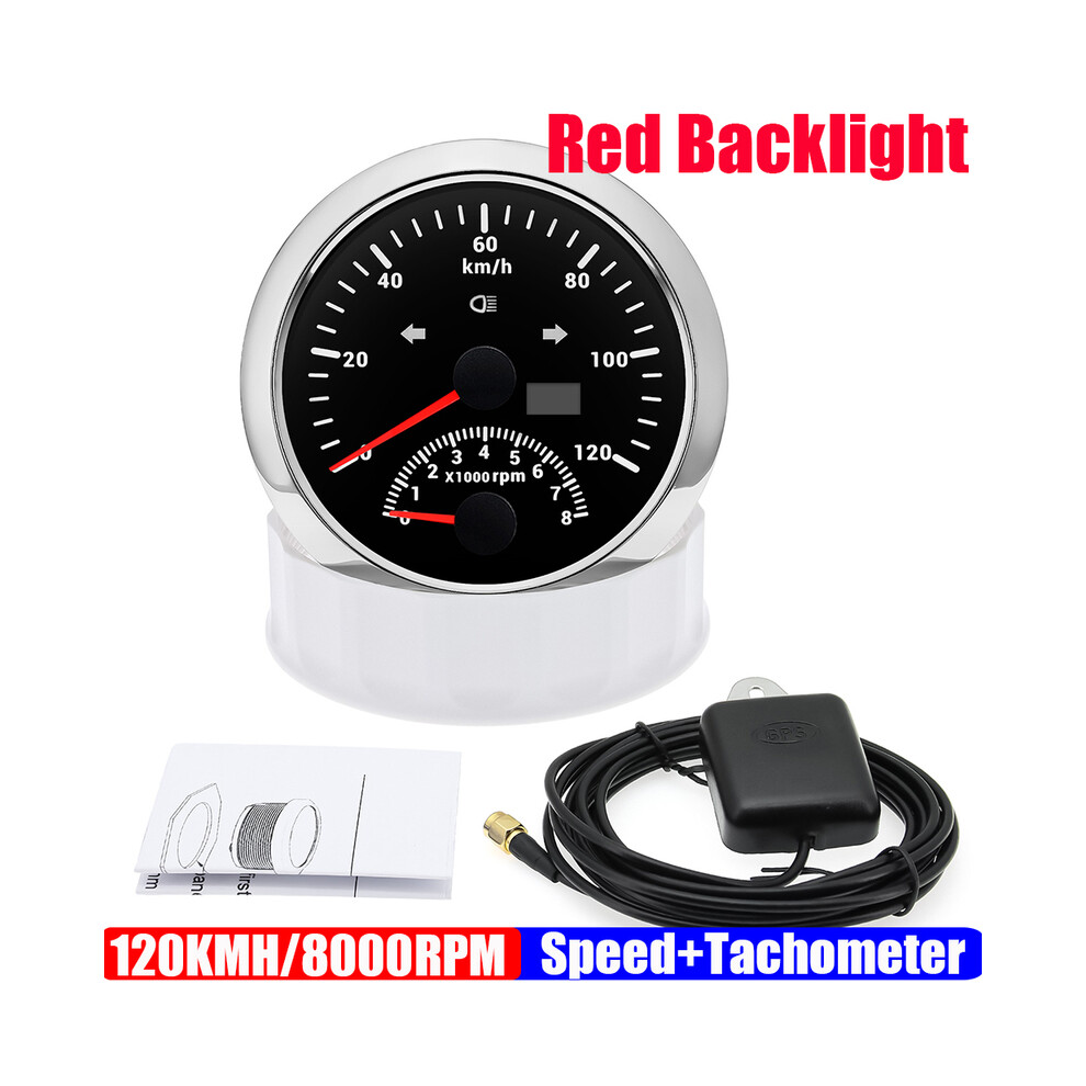 (120Kmh Bs) Gps Speedometer Gauge+Tachometer 8000 Rpm 85Mm Dual Gauge Odometer With Gps Antenna Turn Auto Light 9008532332980