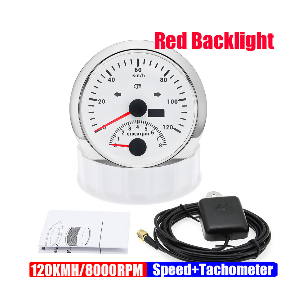 (120Kmh Ws) Gps Speedometer Gauge+Tachometer 8000 Rpm 85Mm Dual Gauge Odometer With Gps Antenna Turn Auto Light 9008532332492