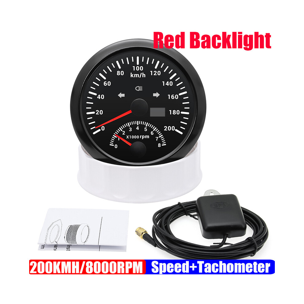 (200Kmh Bn) Gps Speedometer Gauge+Tachometer 8000 Rpm 85Mm Dual Gauge Odometer With Gps Antenna Turn Auto Light 9008532332508