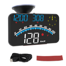 (Blue) Smart HUD LED Screen High Definition Speed Alarm Multifunction GPS Speedometer Universal 5V for Cars