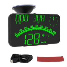 (green) Smart HUD LED Screen High Definition Speed Alarm Multifunction GPS Speedometer Universal 5V for Cars