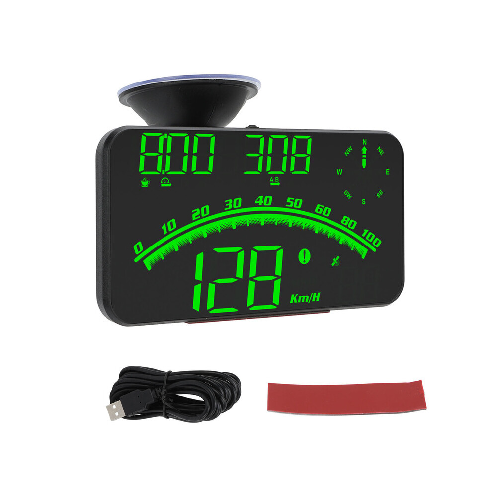 (Green) Smart Hud Led Screen High Definition Speed Alarm Multifunction Gps Speedometer Universal 5V For Cars Green 9008532326590