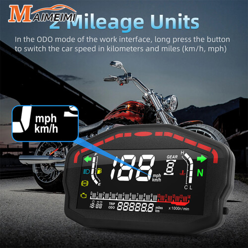 (meterXbracket) 2,4 Cylinders Universal Speedometer Motorcycle LCD Digital Odometer Fuel Meter Display Dashboard Speedometer 2